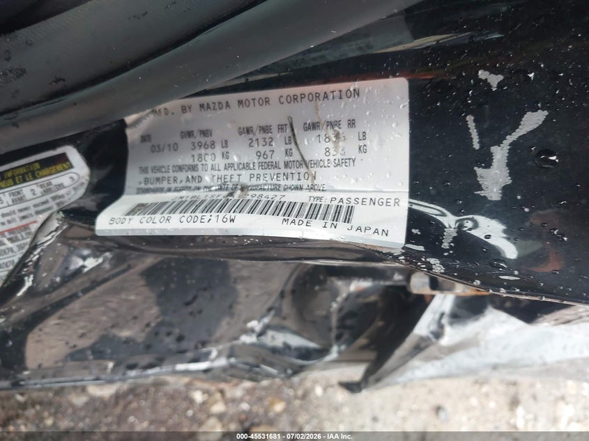 2010 Mazda 3 VIN JM1BL1SF6A1298427 IAAI salvage auction — RIGHT SIDE, Junk Bill Of Sale Mv2459 (Wisconsin), sold $400 on 2026-07-16 (photo 9)