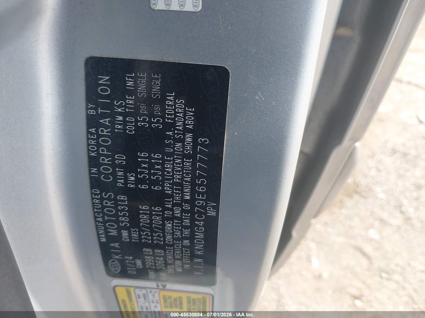2014 Kia SEDONA VIN KNDMG4C79E6577773 IAAI salvage auction — REAR END, Salvage (Pennsylvania), sold $1,400 on 2026-07-10 (photo 9)