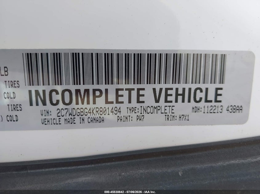 2019 Dodge Caravan VIN 2C7WDGBG4KR801494 IAAI salvage auction — FRONT END, Regular (South Dakota), sold $9,650 on 2026-08-11 (photo 9)