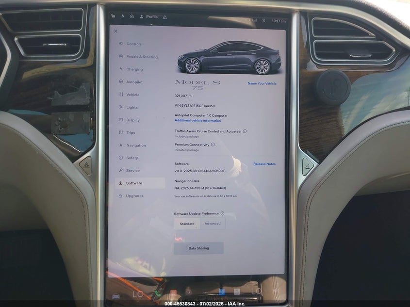2016 Tesla Model s VIN 5YJSA1E15GF144359 IAAI salvage auction — LEFT SIDE, Original (Texas), sold $4,250 on 2026-07-13 (photo 7)