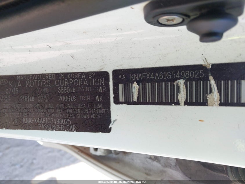 2016 Kia Forte VIN KNAFX4A61G5498025 IAAI salvage auction — NORMAL WEAR, Clear (Indiana), sold $725 on 2026-07-14 (photo 9)