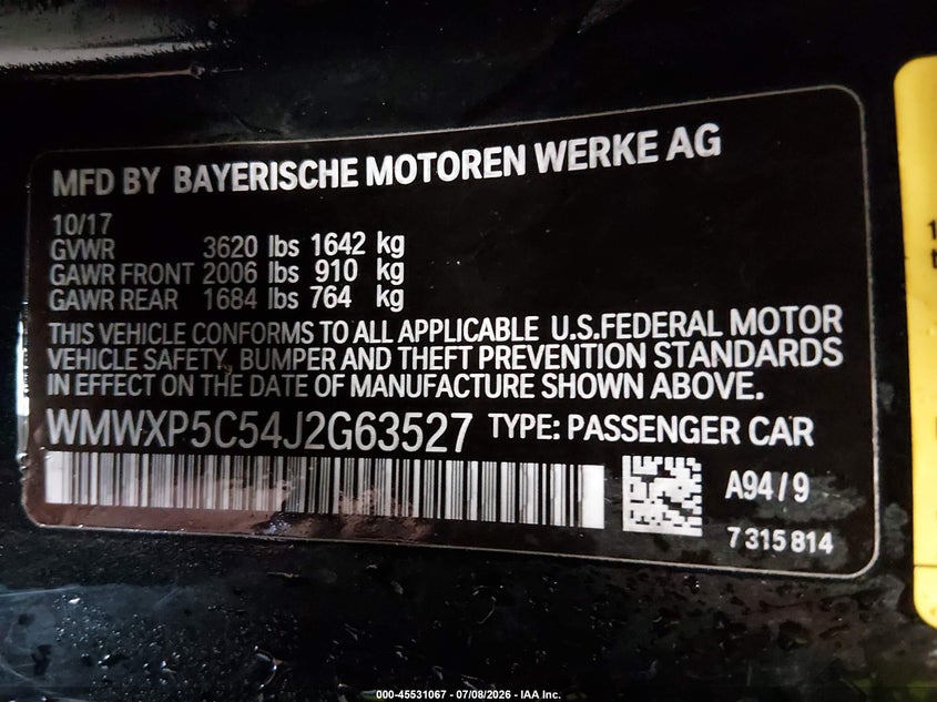 2018 Mini Hard top VIN WMWXP5C54J2G63527 IAAI salvage auction — LEFT SIDE, Wait Title, sold $500 on 2026-08-14 (photo 9)
