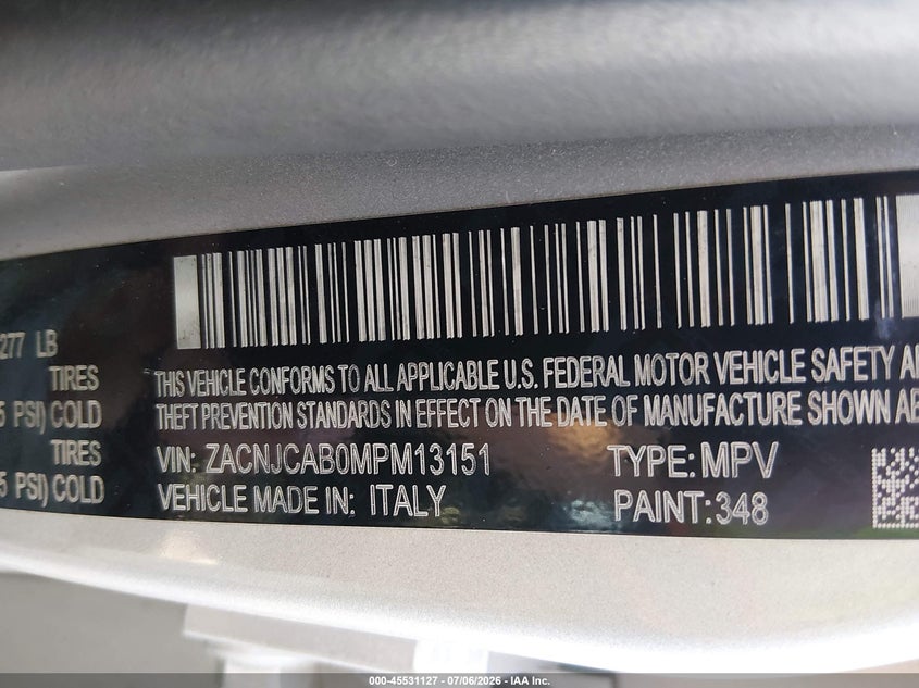 2021 Jeep Renegade VIN ZACNJCAB0MPM13151 IAAI salvage auction — NORMAL WEAR, Repossession Paperwork (Georgia), sold $2,775 on 2026-08-17 (photo 9)