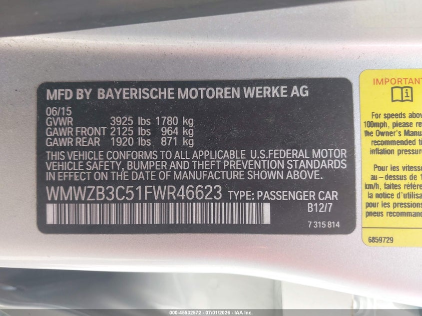 2015 Mini Countryman VIN WMWZB3C51FWR46623 IAAI salvage auction — FRONT END, Salvage Title, sold $800 on 2026-07-18 (photo 9)