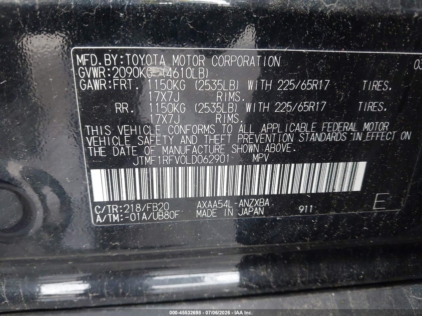 2020 Toyota Rav 4 VIN JTMF1RFV0LD062901 IAAI salvage auction — FRONT END, Salvage Title, sold $4,850 on 2026-07-27 (photo 9)