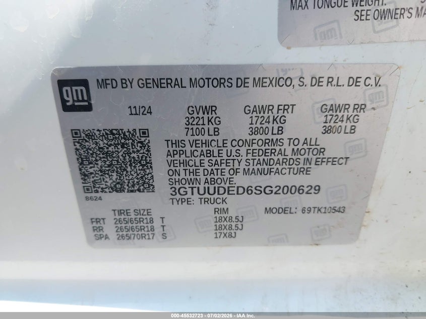 2025 Gmc SIERRA VIN 3GTUUDED6SG200629 IAAI salvage auction — SIDE, Enterprise Vehicles Clear Only (Nevada), sold $25,150 on 2026-07-14 (photo 9)