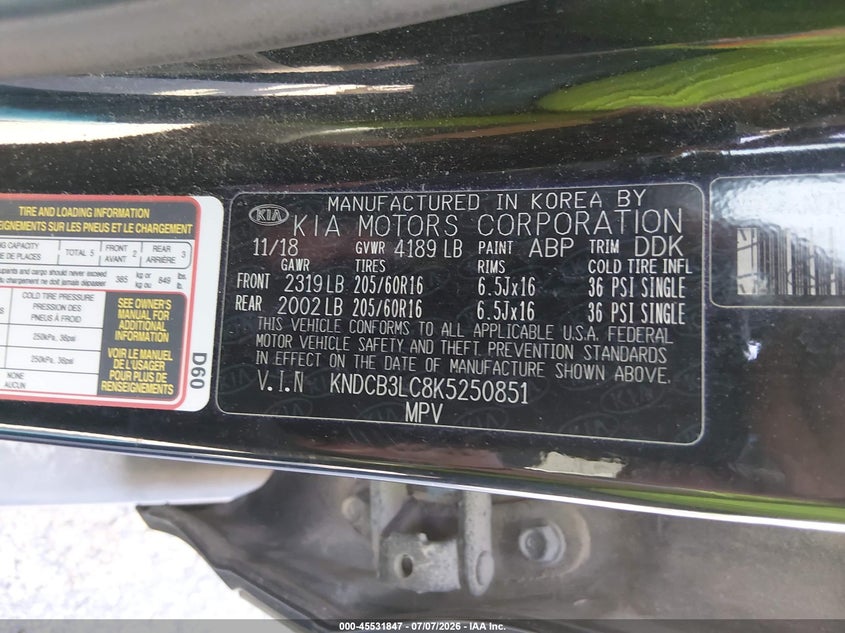 2019 Kia Niro VIN KNDCB3LC8K5250851 IAAI salvage auction — RIGHT SIDE, Salvage (Missouri), sold $4,950 on 2026-08-01 (photo 9)
