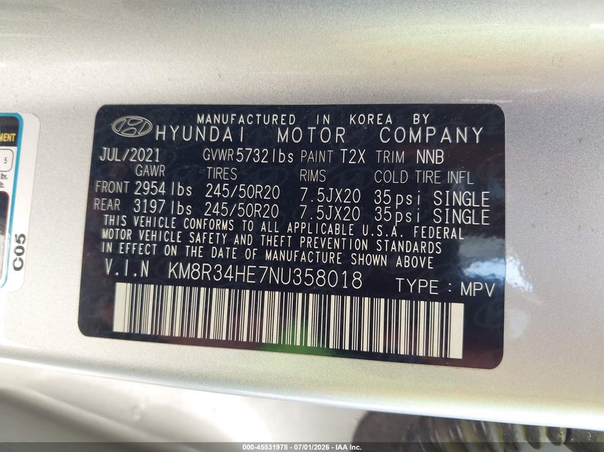 2022 Hyundai Palisade VIN KM8R34HE7NU358018 IAAI salvage auction — NORMAL WEAR, Original (Texas), sold $9,100 on 2026-07-29 (photo 9)