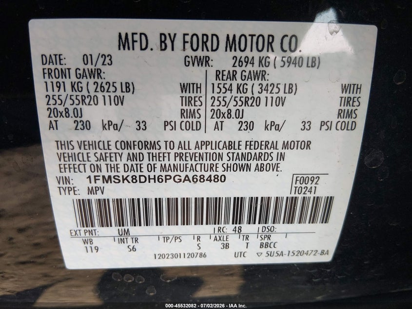 2023 Ford Explorer VIN 1FMSK8DH6PGA68480 IAAI salvage auction — LEFT SIDE, Wait Title, sold $7,875 on 2026-09-02 (photo 9)