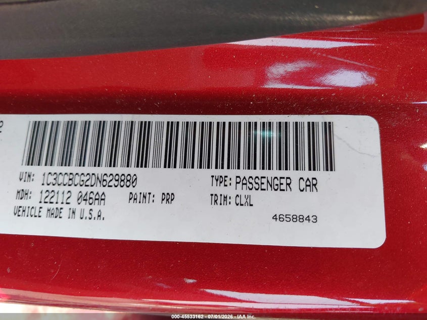 2013 Chrysler 200 VIN 1C3CCBCG2DN629880 IAAI salvage auction — NORMAL WEAR, Clear (Colorado), sold $175 on 2026-07-22 (photo 9)
