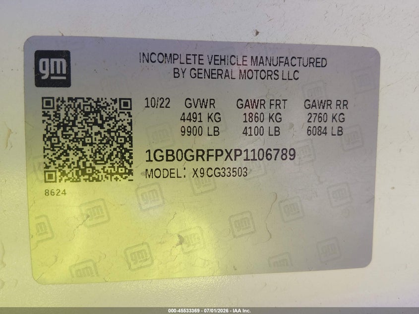 2023 Chevrolet Express 2500 VIN 1GB0GRFPXP1106789 IAAI salvage auction — FRONT END, Clear (Texas), sold $9,250 on 2026-07-20 (photo 8)