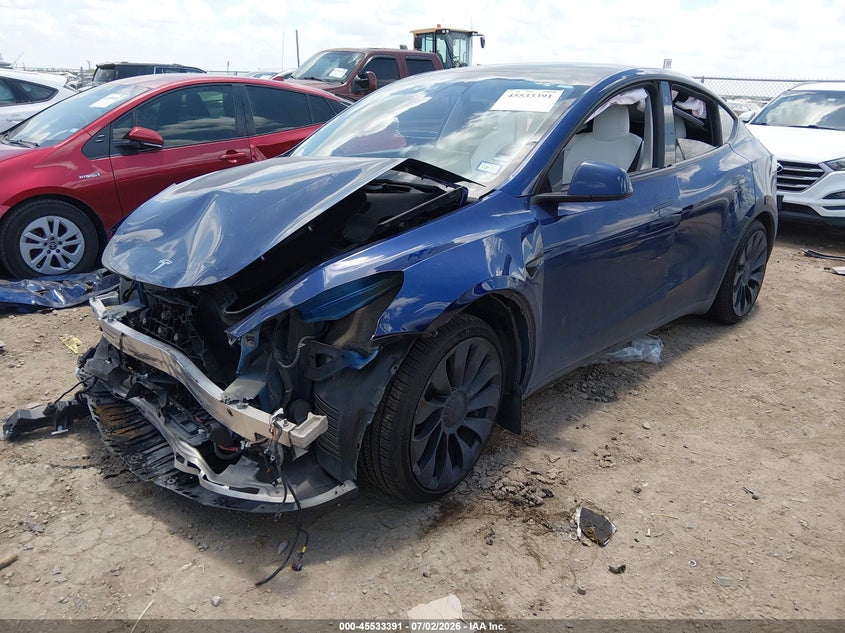 2022 Tesla Model y VIN 7SAYGDEF7NF529914 IAAI salvage auction — FRONT END, Original (Texas), sold $9,500 on 2026-08-27 (photo 2)