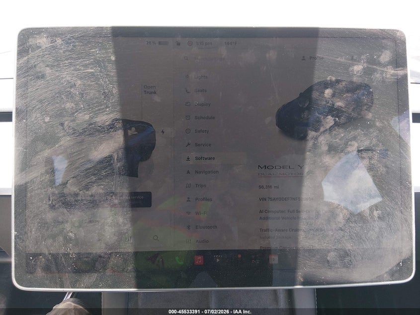 2022 Tesla Model y VIN 7SAYGDEF7NF529914 IAAI salvage auction — FRONT END, Original (Texas), sold $9,500 on 2026-08-27 (photo 7)