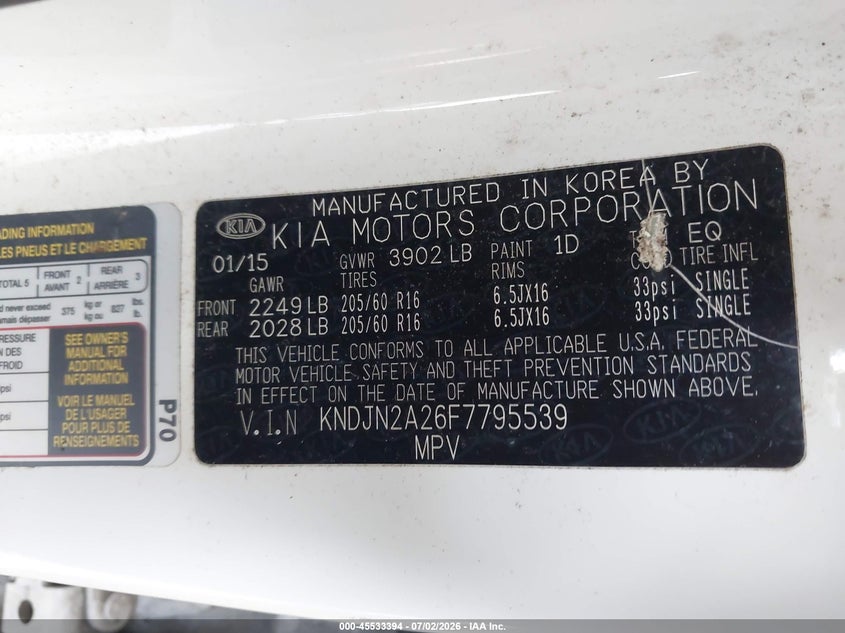 2015 Kia Soul VIN KNDJN2A26F7795539 IAAI salvage auction — THEFT, Clear (Virginia), sold $675 on 2026-07-17 (photo 9)