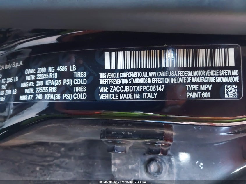 2015 Jeep Renegade VIN ZACCJBDTXFPC06147 IAAI salvage auction — NORMAL WEAR, Clear - Dealer Only (California), sold $1,550 on 2026-07-14 (photo 9)