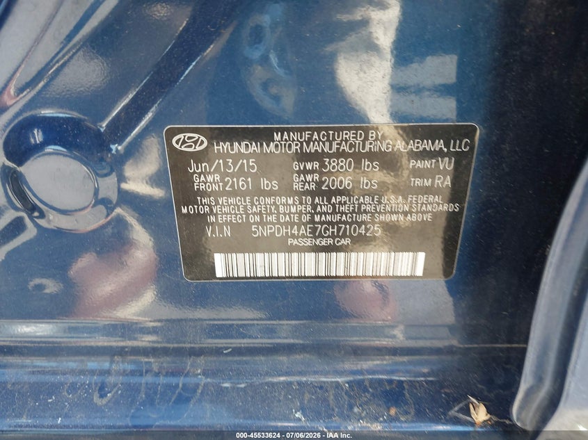 2016 Hyundai Elantra VIN 5NPDH4AE7GH710425 IAAI salvage auction — ALL OVER, Salvage (California), sold $425 on 2026-07-17 (photo 9)