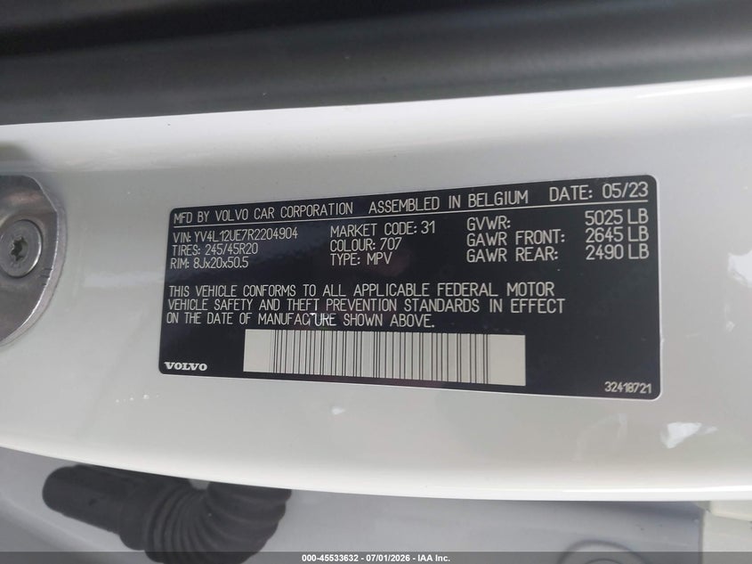 2024 Volvo Xc40 VIN YV4L12UE7R2204904 IAAI salvage auction — FRONT END, Salvage Title, sold $4,250 on 2026-07-23 (photo 9)