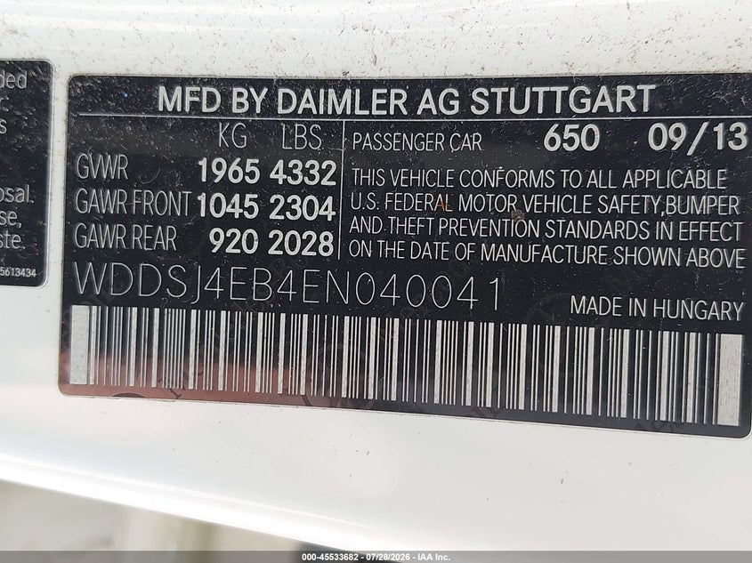 2014 Mercedes-benz Cla-class VIN WDDSJ4EB4EN040041 IAAI salvage auction — NORMAL WEAR, Repossession Paperwork (Georgia), sold $3,425 on 2026-08-06 (photo 9)