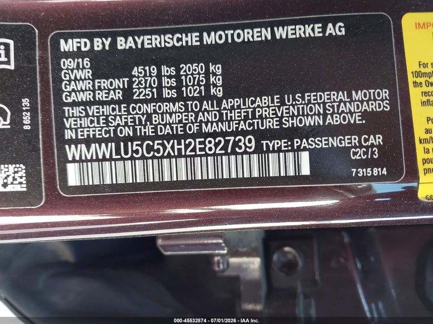 2017 Mini Clubman VIN WMWLU5C5XH2E82739 IAAI salvage auction — FRONT END, Salvage Title, sold $725 on 2026-08-18 (photo 9)