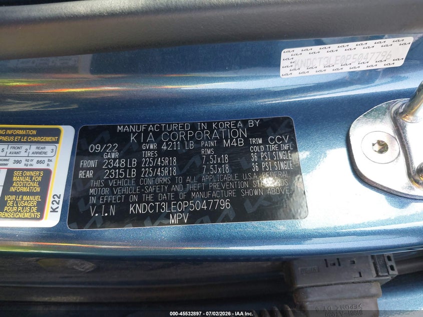 2023 Kia Niro VIN KNDCT3LE0P5047796 IAAI salvage auction — FRONT END, Salvage (Pennsylvania), sold $2,150 on 2026-07-24 (photo 9)