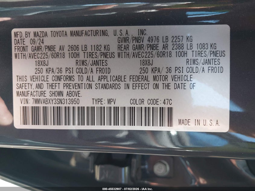 2025 Mazda Cx-50 VIN 7MMVABXY3SN313950 IAAI salvage auction — FRONT END, Mv-907A (New York), sold $5,100 on 2026-07-28 (photo 9)