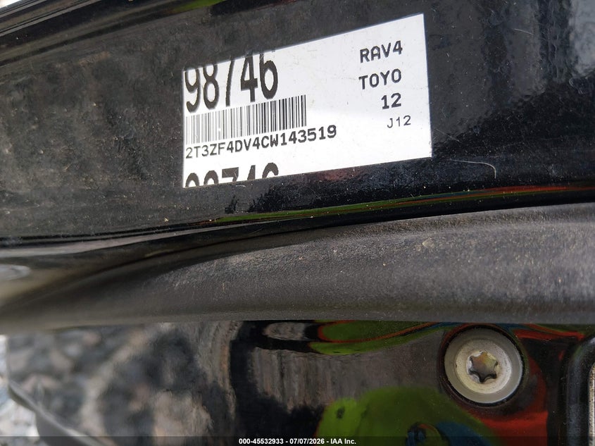 2012 Toyota Rav 4 VIN 2T3ZF4DV4CW143519 IAAI salvage auction — NORMAL WEAR, Clear (Georgia), sold $1,200 on 2026-07-18 (photo 9)