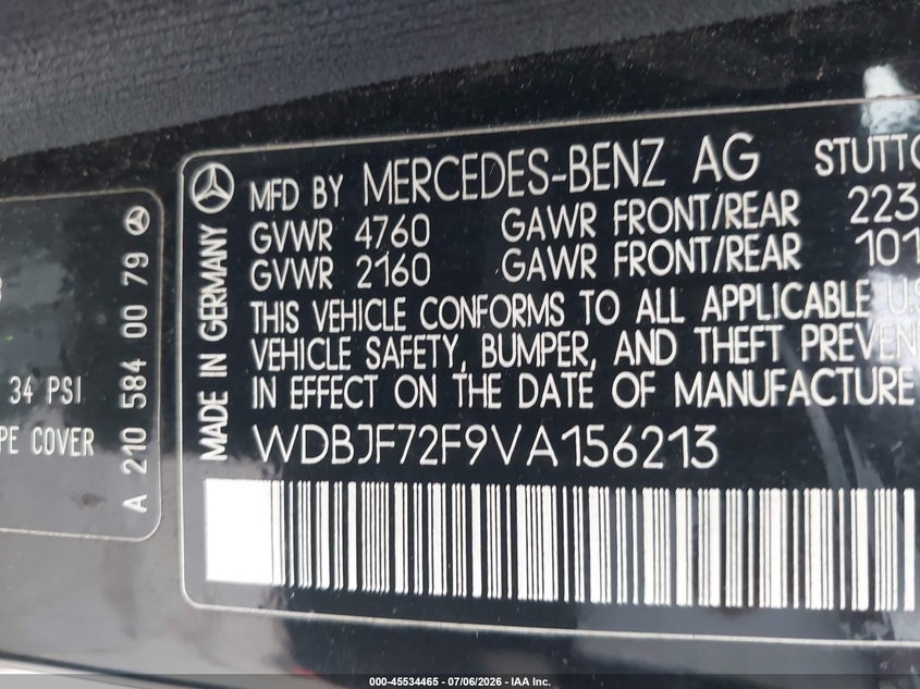 1997 Mercedes-benz E-class VIN WDBJF72F9VA156213 IAAI salvage auction — NORMAL WEAR, Clear - Dealer Only (California), sold $300 on 2026-07-20 (photo 9)