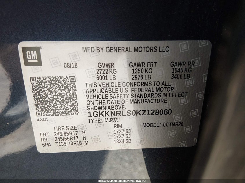 2019 Gmc Acadia VIN 1GKKNRLS0KZ128060 IAAI salvage auction — NORMAL WEAR, Sf97 (Oklahoma), sold $15,000 on 2026-08-03 (photo 9)