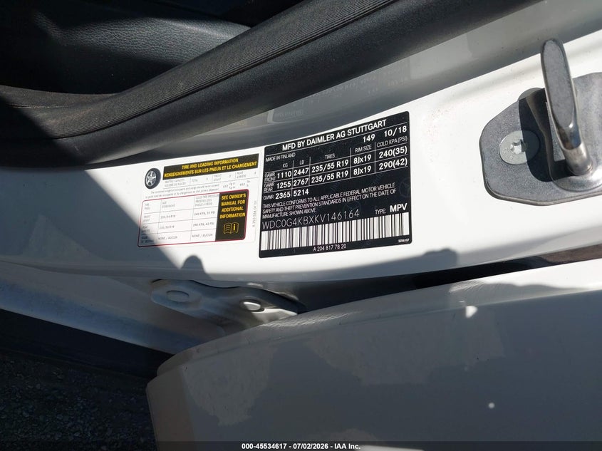 2019 Mercedes-benz Glc VIN WDC0G4KBXKV146164 IAAI salvage auction — RIGHT FRONT, Salvage Title, sold $5,000 on 2026-08-10 (photo 9)
