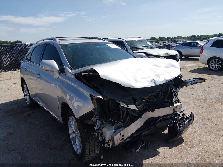 2011 Lexus Rx 450h VIN JTJBC1BA6B2042639 IAAI salvage auction — FRONT END, Salvage (Texas), sold $3,575 on 2026-08-22 (photo 1)