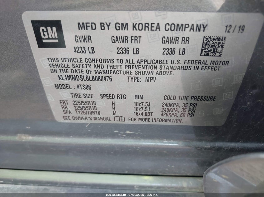 2020 Buick Encore gx VIN KL4MMDSL8LB080476 IAAI salvage auction — RIGHT FRONT, Salvage (Texas), sold $25 on 2026-07-21 (photo 9)