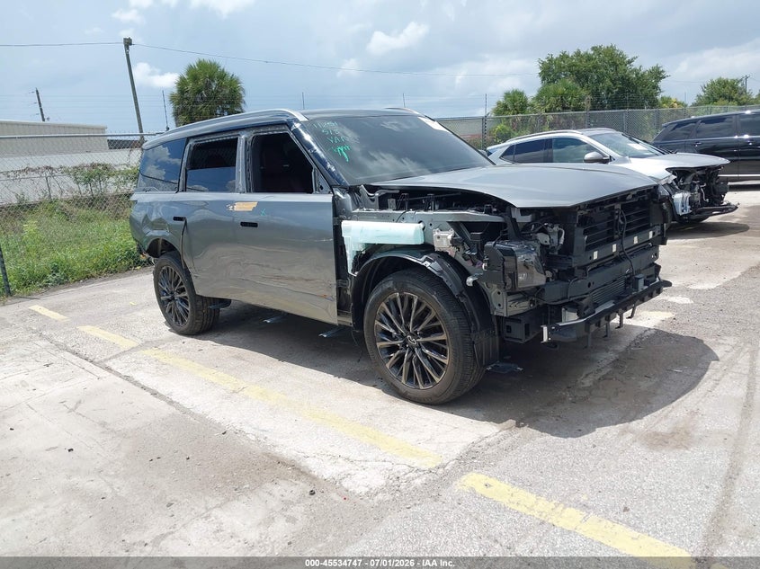 2025 Infiniti Qx80 VIN JN8AZ3CCXS9600643 IAAI salvage auction — FRONT & REAR, Rebuildable (Florida), sold $36,500 on 2026-07-29 (photo 1)