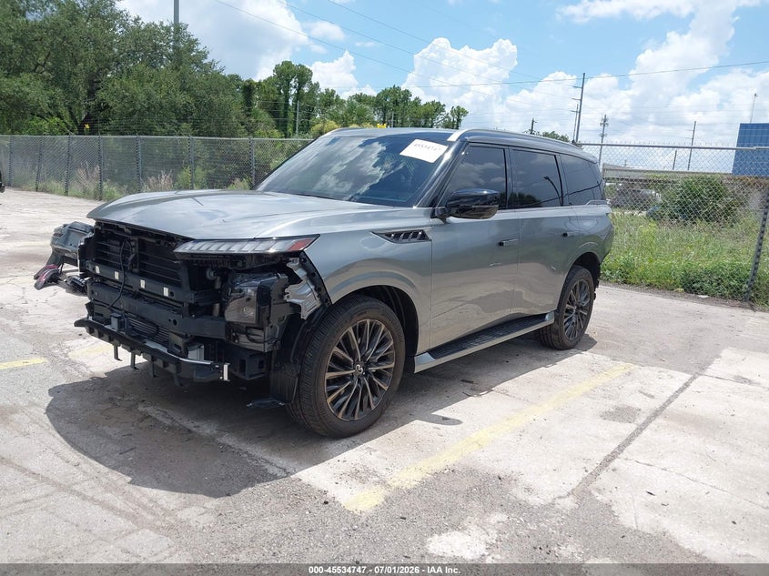 2025 Infiniti Qx80 VIN JN8AZ3CCXS9600643 IAAI salvage auction — FRONT & REAR, Rebuildable (Florida), sold $36,500 on 2026-07-29 (photo 2)