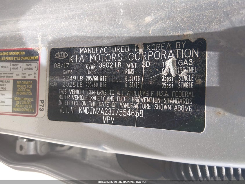 2018 Kia Soul VIN KNDJN2A23J7554658 IAAI salvage auction — LEFT FRONT, Clear (Texas), sold $325 on 2026-07-10 (photo 9)