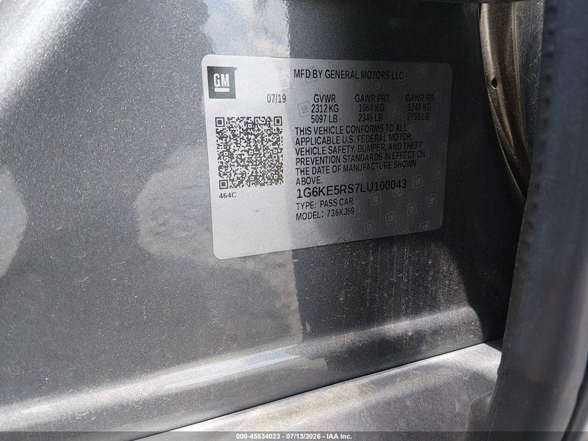 2020 Cadillac Ct6 VIN 1G6KE5RS7LU100043 IAAI salvage auction — REAR END, Salvage Title, sold $11,700 on 2026-09-30 (photo 9)