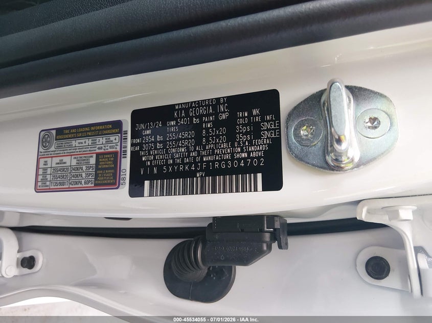 2024 Kia Sorento VIN 5XYRK4JF1RG304702 IAAI salvage auction — LEFT FRONT, Salvage Title, sold $6,300 on 2026-08-02 (photo 9)