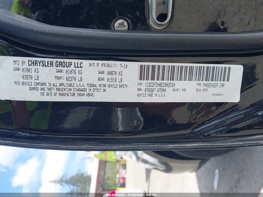 2014 Dodge Dart VIN 1C3CDFDH8ED902520 IAAI salvage auction — NORMAL WEAR, Clear (Washington), sold $275 on 2026-07-22 (photo 9)