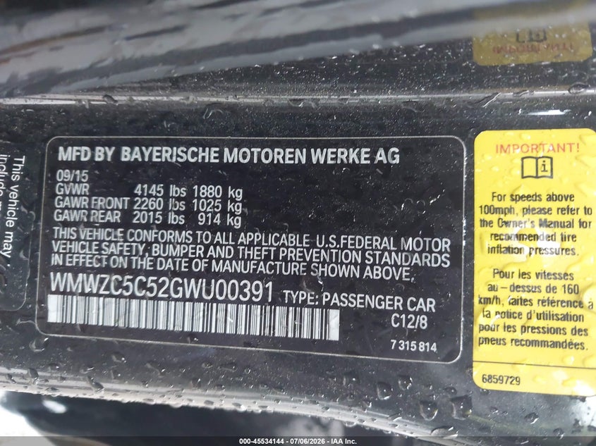 2016 Mini Countryman VIN WMWZC5C52GWU00391 IAAI salvage auction — FRONT END, Mv-907A (New York), sold $900 on 2026-08-11 (photo 9)