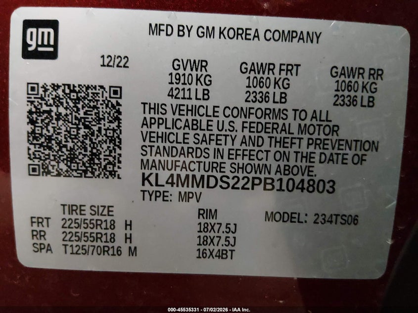 2023 Buick Encore gx VIN KL4MMDS22PB104803 IAAI salvage auction — FRONT END, Salvage (Iowa), sold $4,800 on 2026-08-03 (photo 9)