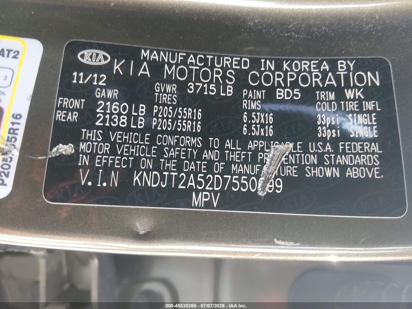 2013 Kia Soul VIN KNDJT2A52D7550699 IAAI salvage auction — FRONT END, Salvage (Idaho), sold $25 on 2026-07-29 (photo 9)