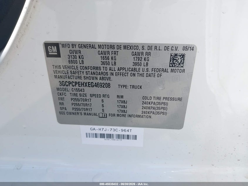 2014 Chevrolet Silverado 1500 VIN 3GCPCPEHXEG469208 IAAI salvage auction — NORMAL WEAR, Sf97 (Hawaii), sold $10,100 on 2026-07-28 (photo 9)