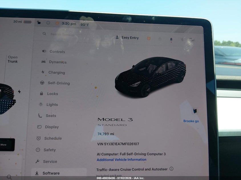 2021 Tesla Model 3 VIN 5YJ3E1EA7MF026107 IAAI salvage auction — FRONT END, Salvage (North Carolina), sold $7,825 on 2026-07-29 (photo 7)