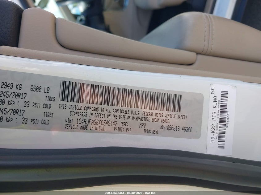 2019 Jeep Grand cherokee VIN 1C4RJFAG6KC549447 IAAI salvage auction — NORMAL WEAR, Sf97 (Hawaii), sold $9,500 on 2026-07-28 (photo 9)