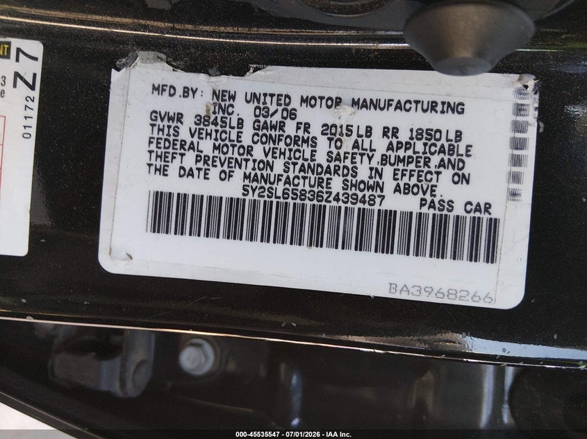 2006 Pontiac Vibe VIN 5Y2SL65836Z439487 IAAI salvage auction — NORMAL WEAR, Clear - Dealer Only (California), sold $475 on 2026-07-08 (photo 9)