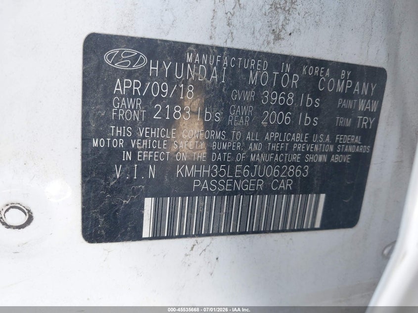 2018 Hyundai Elantra VIN KMHH35LE6JU062863 IAAI salvage auction — NORMAL WEAR, Clear - Public Restricted (Oklahoma), sold $2,050 on 2026-07-07 (photo 9)