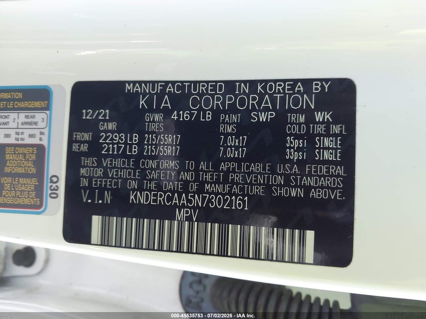 2022 Kia Seltos VIN KNDERCAA5N7302161 IAAI salvage auction — FRONT END, Bill Of Sale (Washington), sold $3,400 on 2026-07-28 (photo 9)