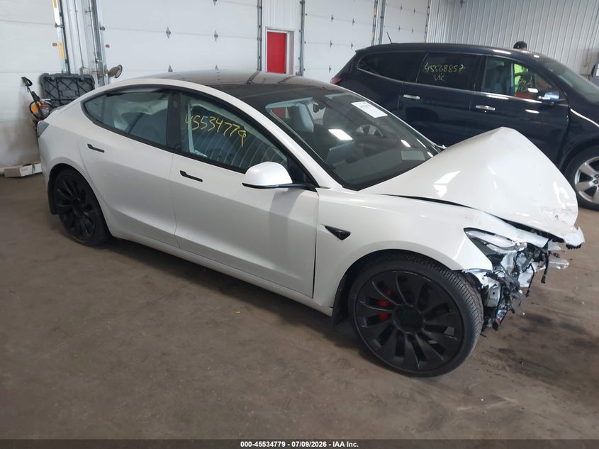 2023 Tesla Model 3 VIN 5YJ3E1EC5PF481267 IAAI salvage auction — FRONT END, Salvage Title, sold $7,600 on 2026-09-11 (photo 1)