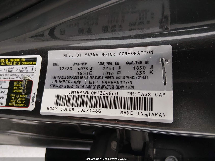 2021 Mazda 3 VIN JM1BPABL0M1324860 IAAI salvage auction — FRONT END, Salvage Title, sold $3,050 on 2026-07-22 (photo 9)