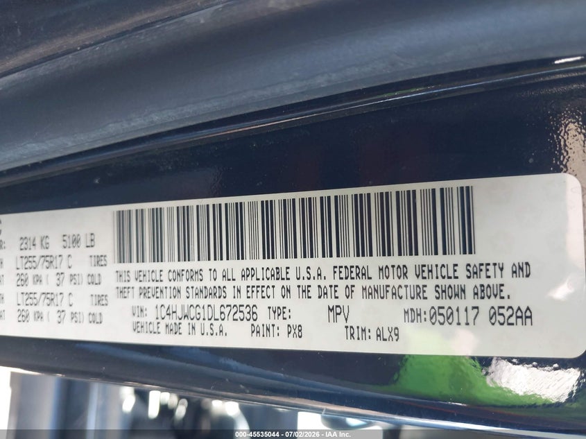 2013 Jeep Wrangler / VIN 1C4HJWCG1DL672536 IAAI salvage auction — ROLLOVER, Salvage Title, sold $4,700 on 2026-08-03 (photo 9)