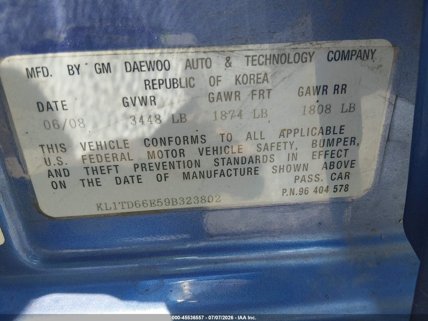 2009 Chevrolet Aveo VIN KL1TD66E59B323802 IAAI salvage auction — NORMAL WEAR, Clear (Missouri), sold $425 on 2026-07-16 (photo 9)